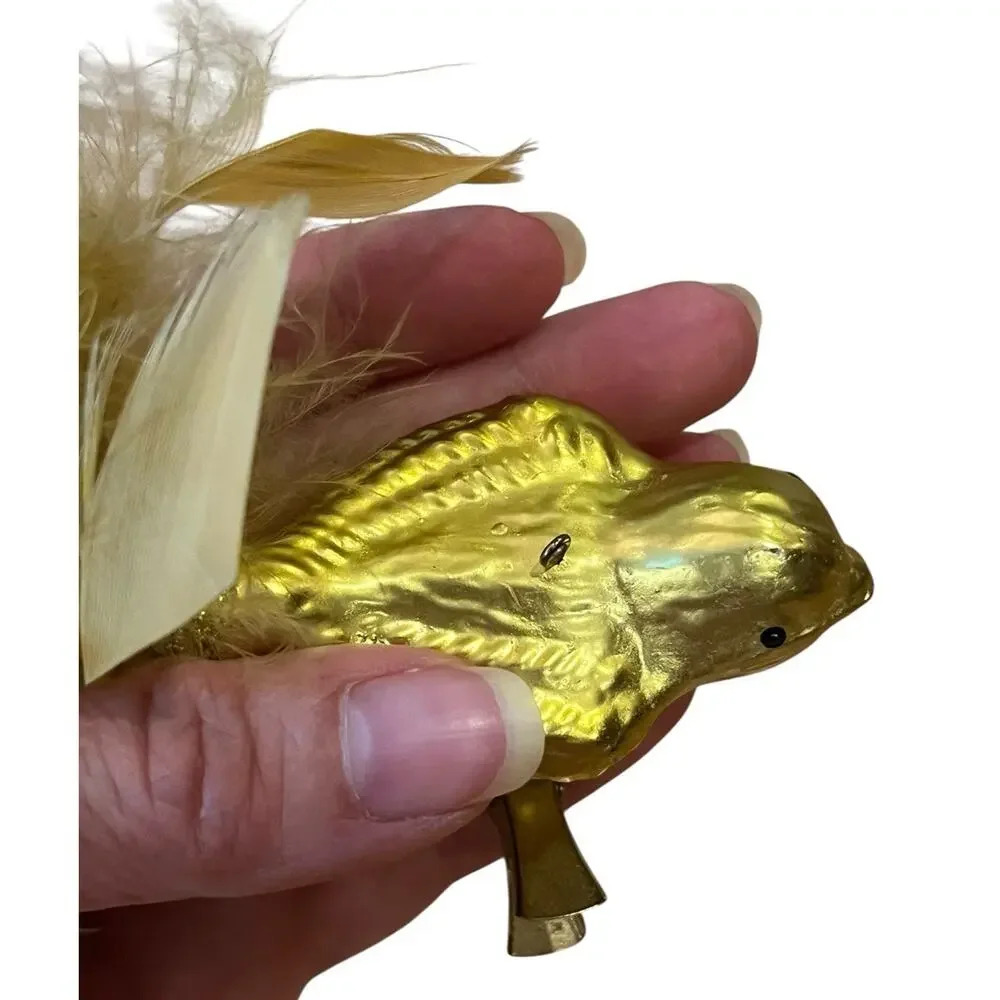 Lot Of 2 Glass Clip On Birds Christmas Ornaments Feather Tails Silver Gold